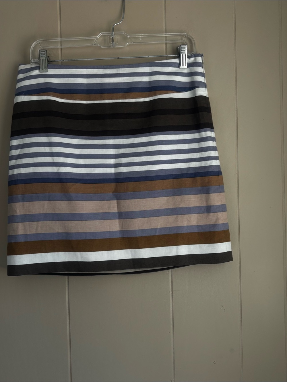LOFT Striped A-Line Mini Skirt Size 4 Multi-Color Neutral Linen Blend Lined